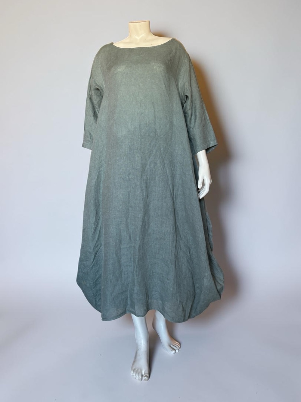 Vivian Shyu 100% Italian Linen Midi Dress Sage Green M/L Lagonlook Loose Fit